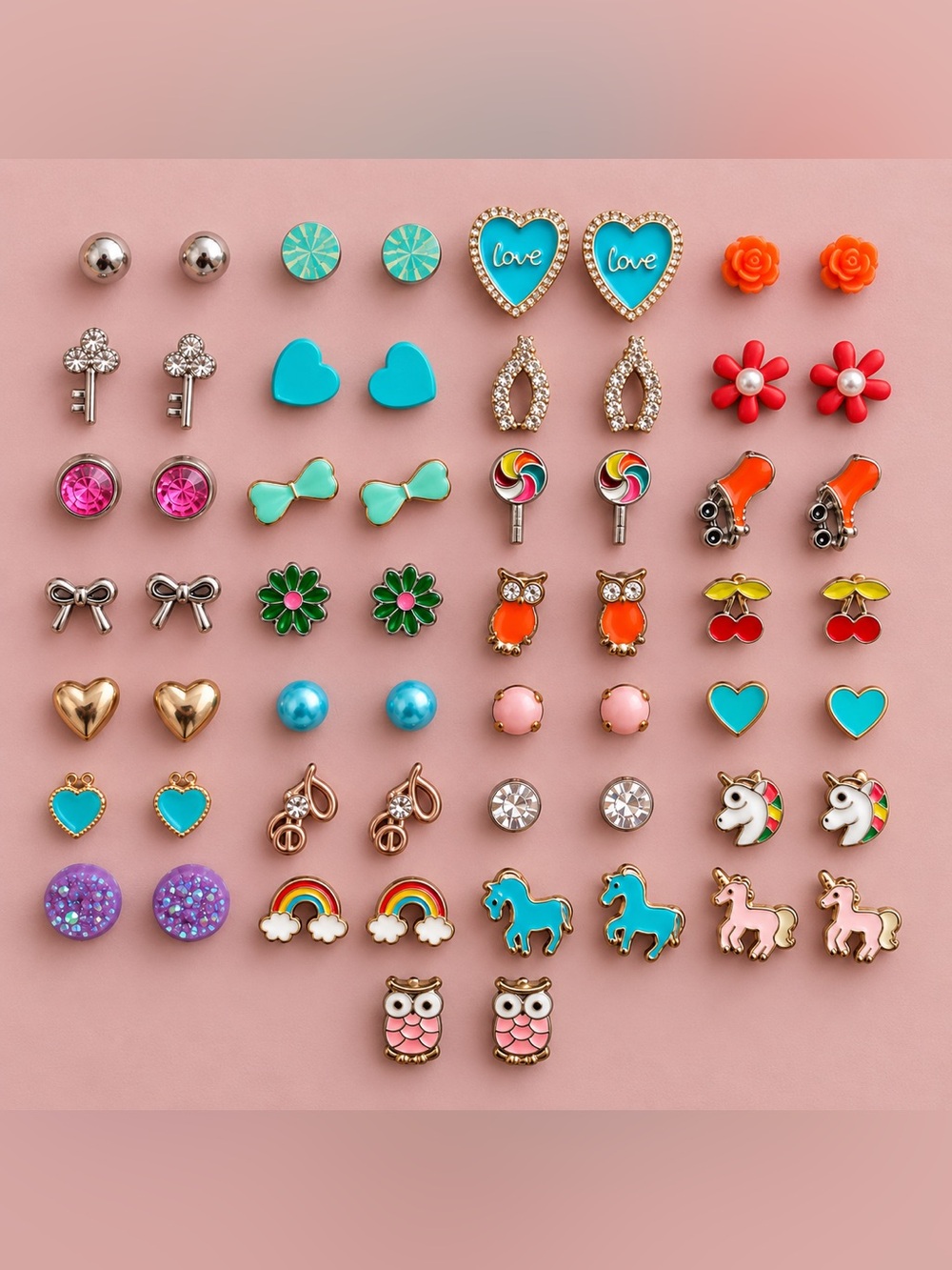 Colorful Whimsical Stud Earring Bundle – Hearts, Flowers, Animals & More